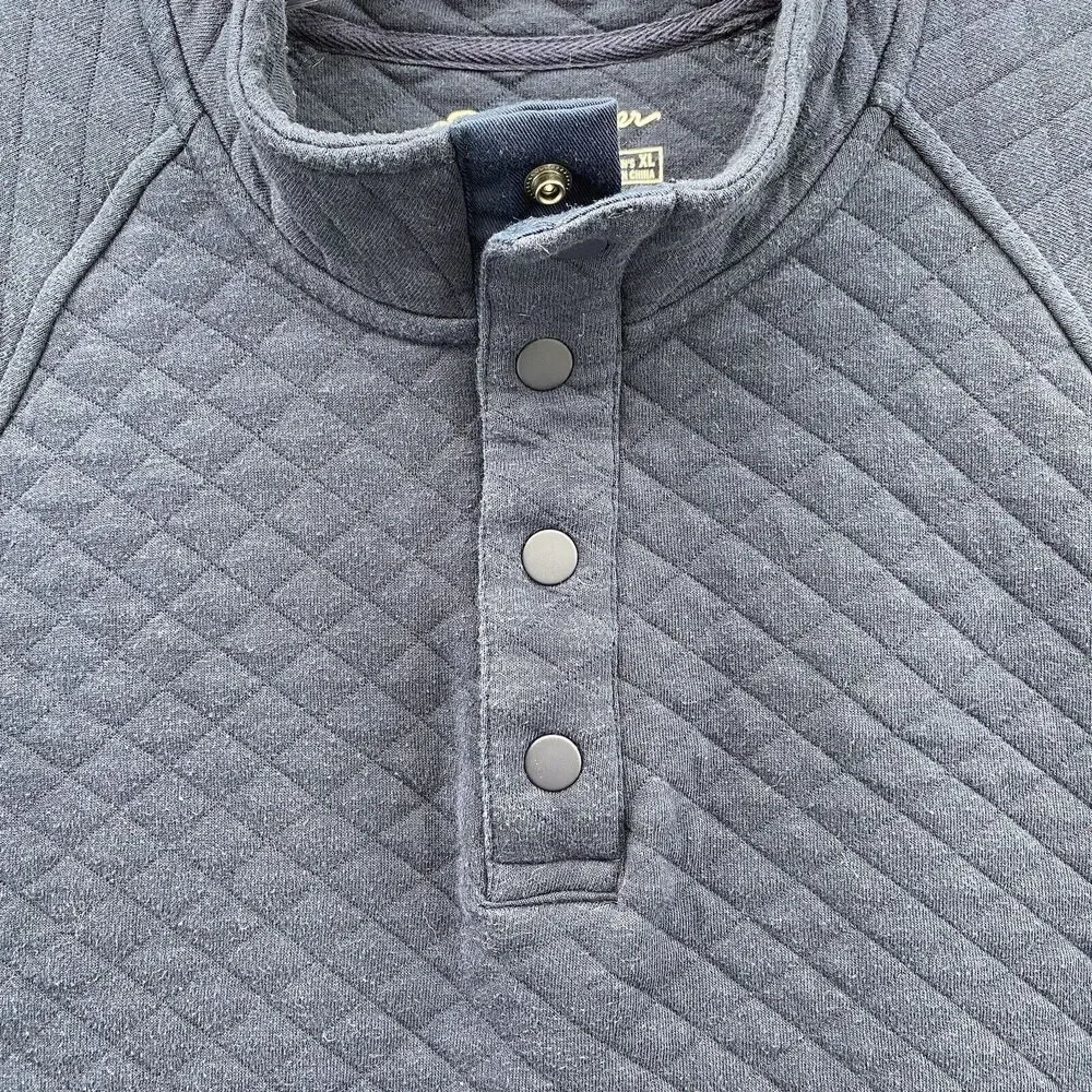 Eddie Bauer Sweater Mens XL Blue 1/4 Button Pull Over Preppy Waffle Quilted Golf
